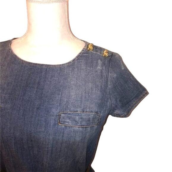 Dsquared2 Dress Size 38 Womens Distressed Denim Belt Snap Short Sleeve Blue - Picture 12 of 15